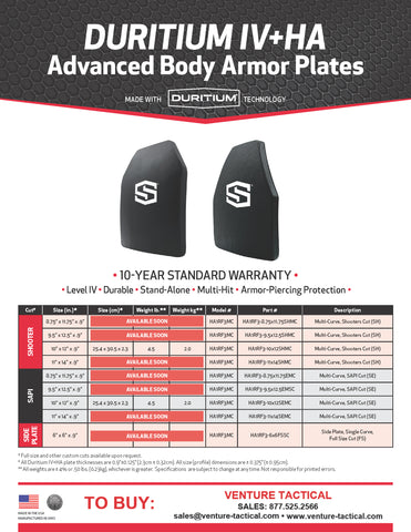 ShotStop Ballistic Armor: Duritium IV+HA SAPI CUT Multi Curve 10" x 12" x .9"