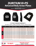 ShotStop Ballistic Armor: Duritium III+PS Level III+ SAPI CUT Single Curve 11" x 14" x .95"